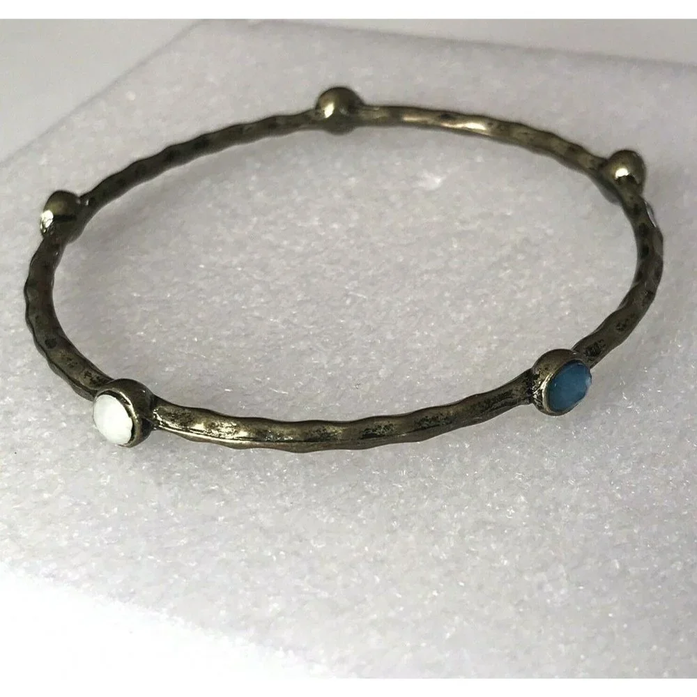 Multi Stone Bangle Gold Tone Blue And Smoky White